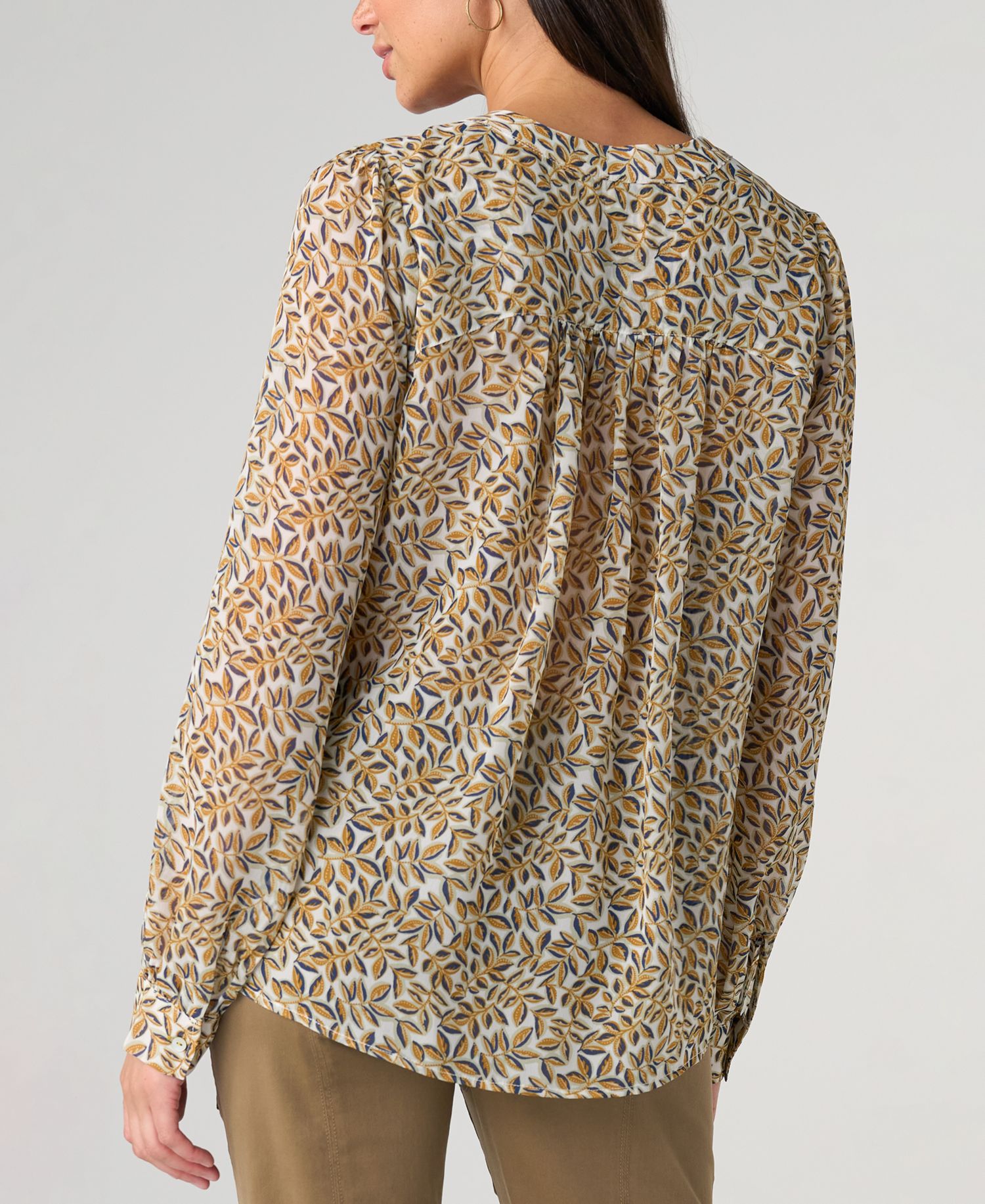 Women's Long-Sleeve V-Neck Lace-Up Front Blouse