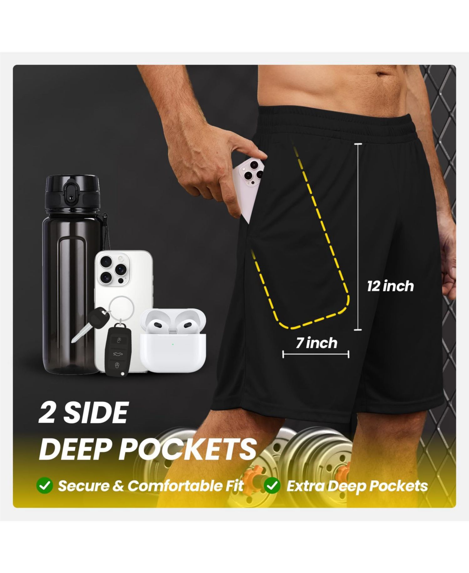 Quick Dry Men's Athletic Workout Shorts With Pockets Drawstring Waist