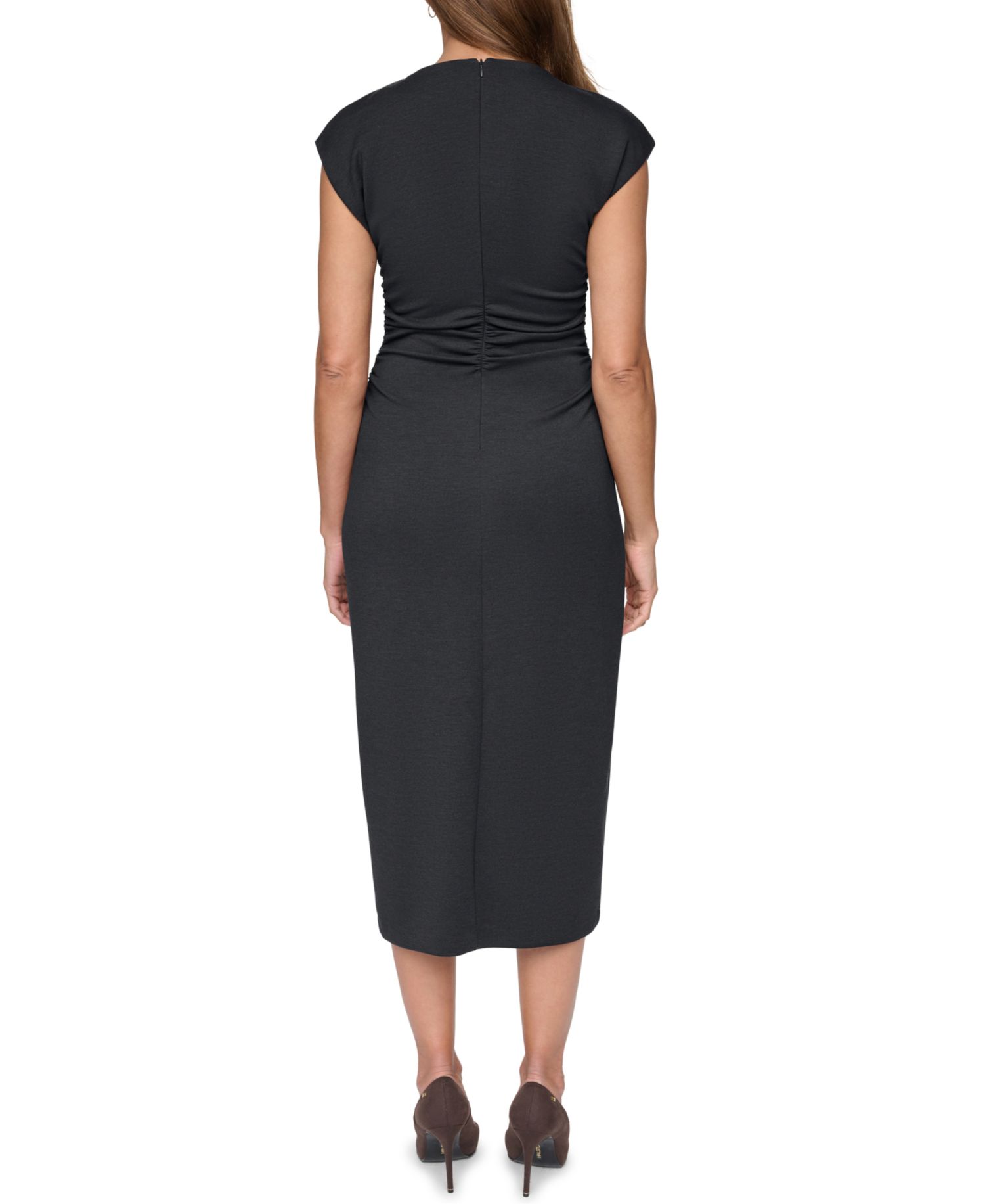 Women's Funnel Neck Shirred Waist Bodycon Dress
