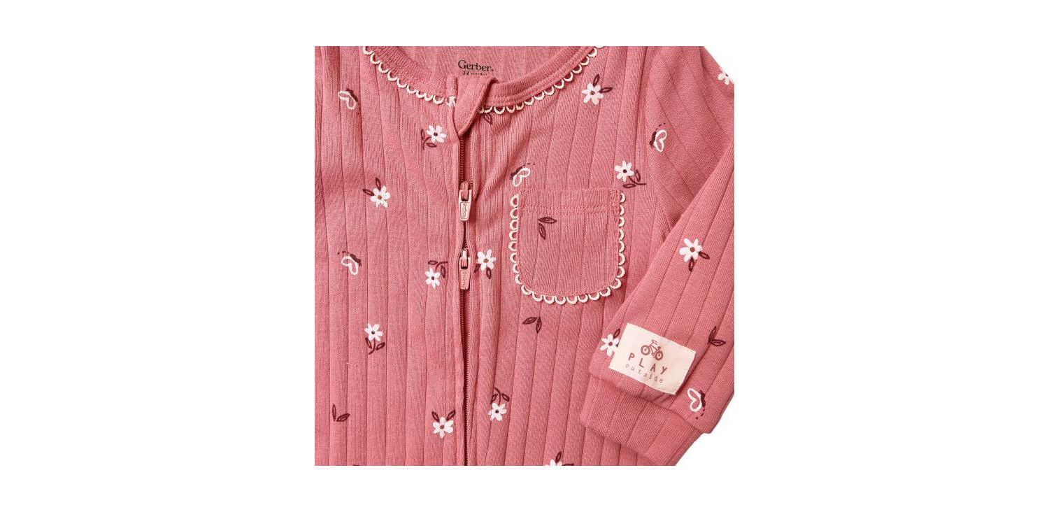 Baby Girls' Long-Sleeve 2-Way Zipper Ribbed Romper