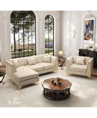 Light Luxury Modular Chesterfield Faux Leather Sofa