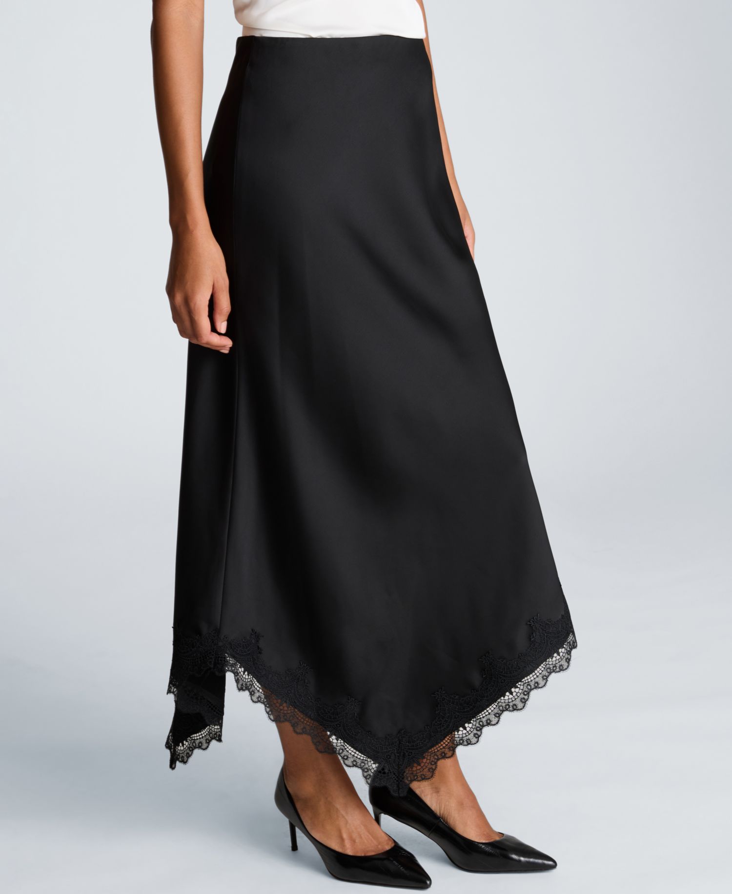 Women's Asymmetrical Satin Lace-Trim Skirt