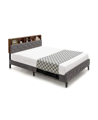 Full Queen Size Upholstered Bed Frame with Storage Headboard Full Size