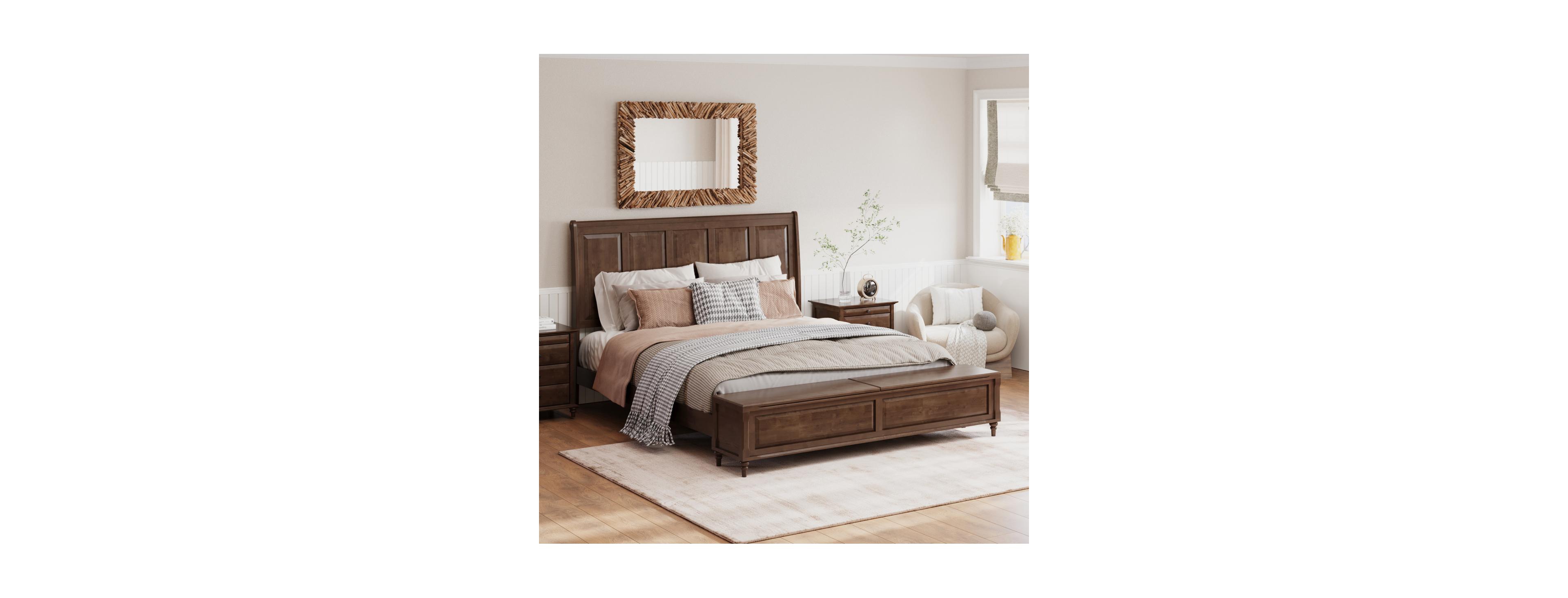 Streamdale Furniture Streamdale King Solid Wood Sleigh Bed with Tall Headboard and Storage Bench