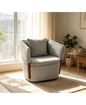 Mid Century Modern Swivel Accent Chair with Storage and Waist Cushion