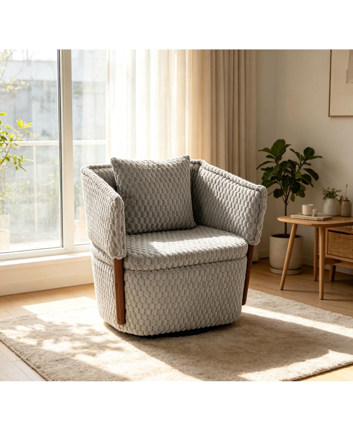 Streamdale Furniture Mid Century Modern Swivel Accent Chair with Storage and Waist Cushion