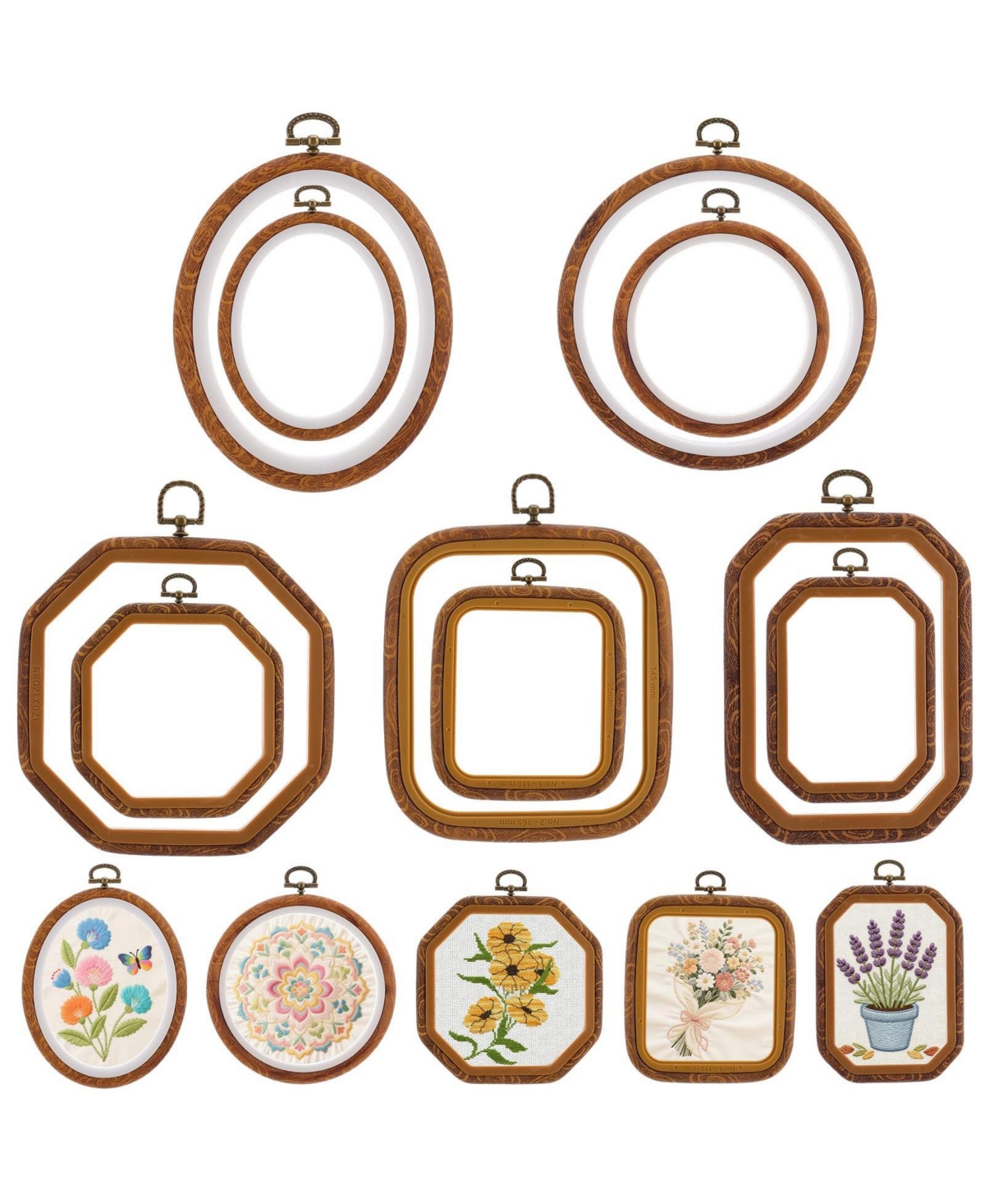 Aeelike 5 Shape Embroidery Hoop Set Imitated Wood Finish Diy Sewing Craft Decor