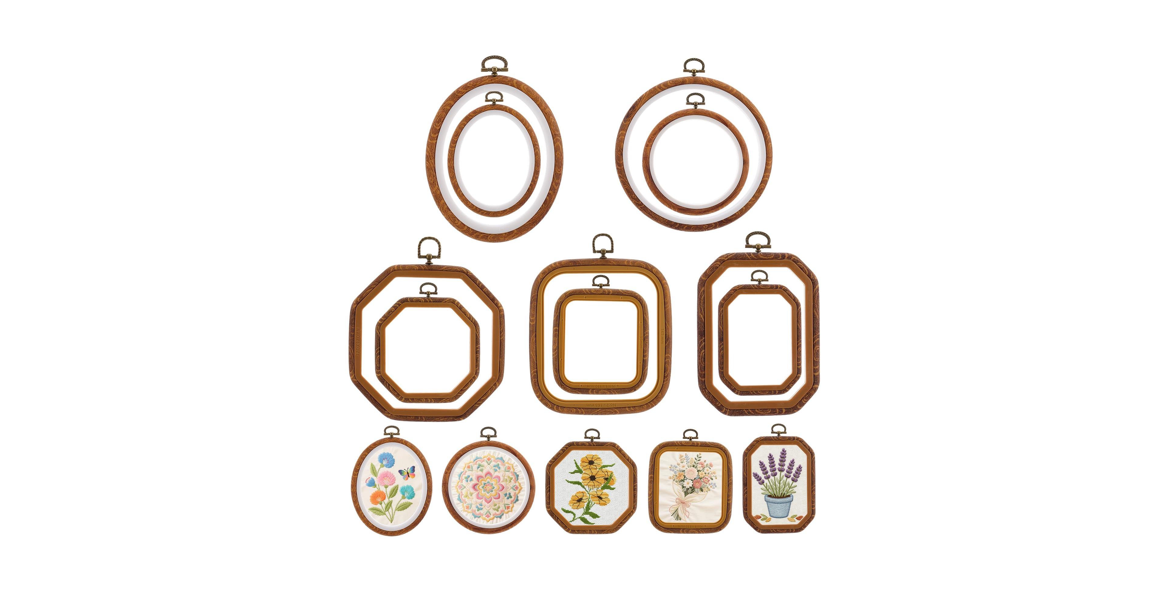 Aeelike 5 Shape Embroidery Hoop Set Imitated Wood Finish Diy Sewing Craft Decor