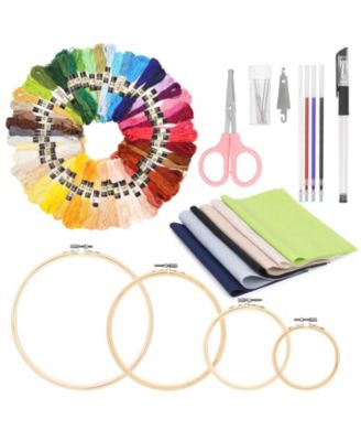 79 Piece DIY Embroidery Kit With 50 Color Threads Circle Frames Fabric Scissors Threader