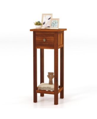 2 Tier Slim Nightstand Bedside Table with Drawer Shelf