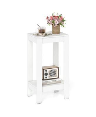 2 Tier Nightstand End Side Wooden Legs Table for Bedroom