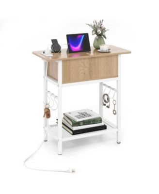 End Table with Charging Station USB Ports Outlets and Flip Top
