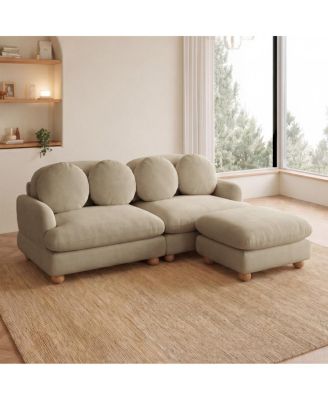 Chenille 3-Seater Loveseat Sofa with Ottoman and Pillows