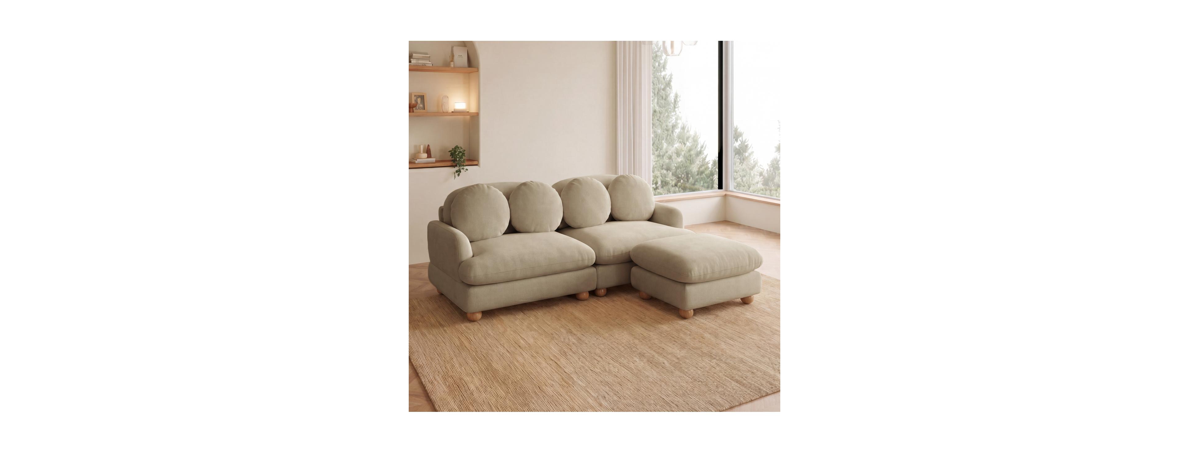 Streamdale Furniture Chenille 3-Seater Loveseat Sofa with Ottoman and Pillows