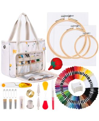 Embroidery Starter Kit With Storage Bag Hoops Floss Cloth For Beginners Adults