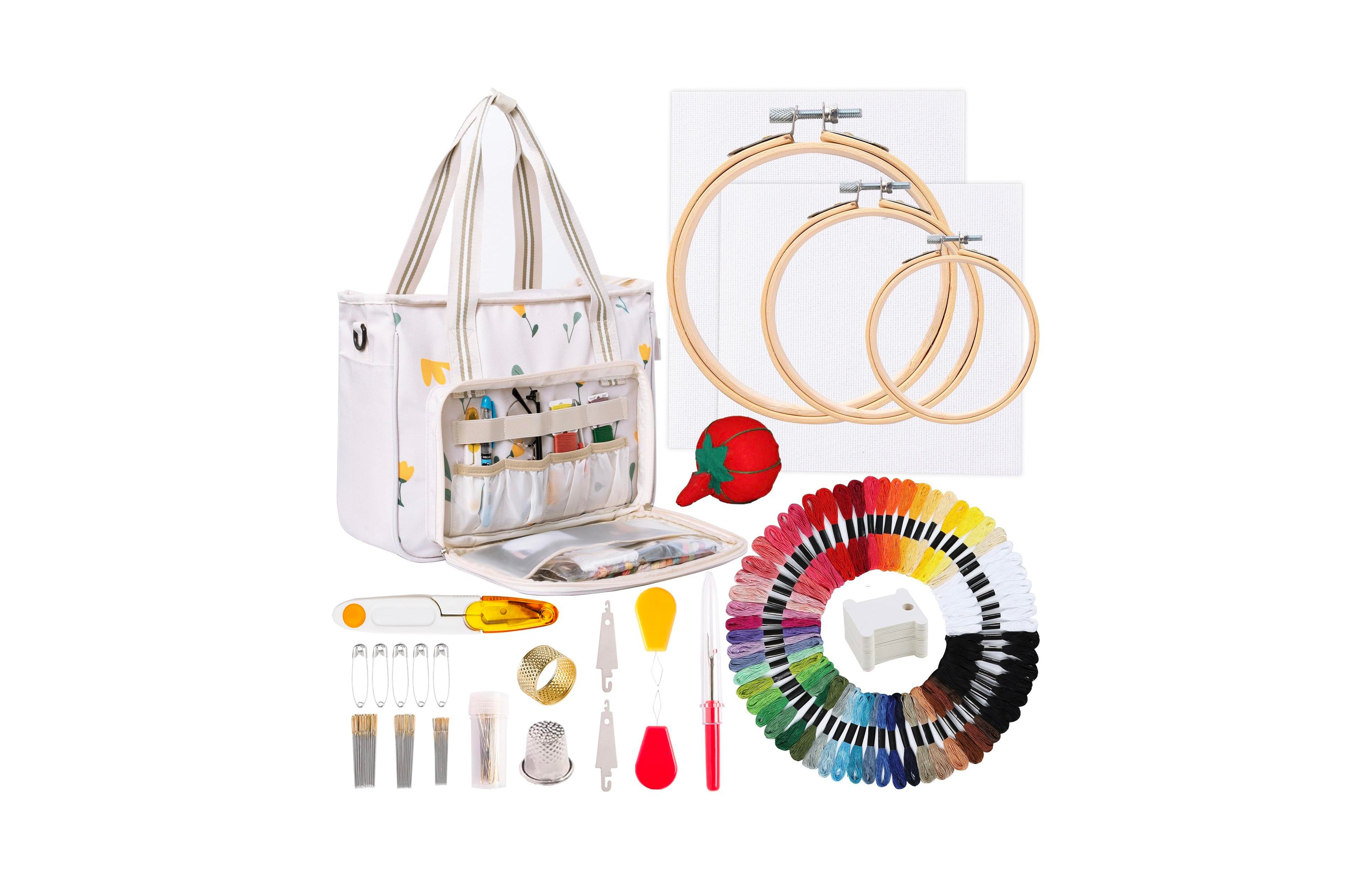Aeelike Embroidery Starter Kit With Storage Bag Hoops Floss Cloth For Beginners Adults