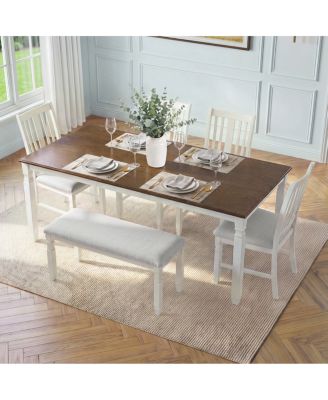  6-Piece Modern Farmhouse Extendable Dining Table Set with 4 Chairs and 1 Bench