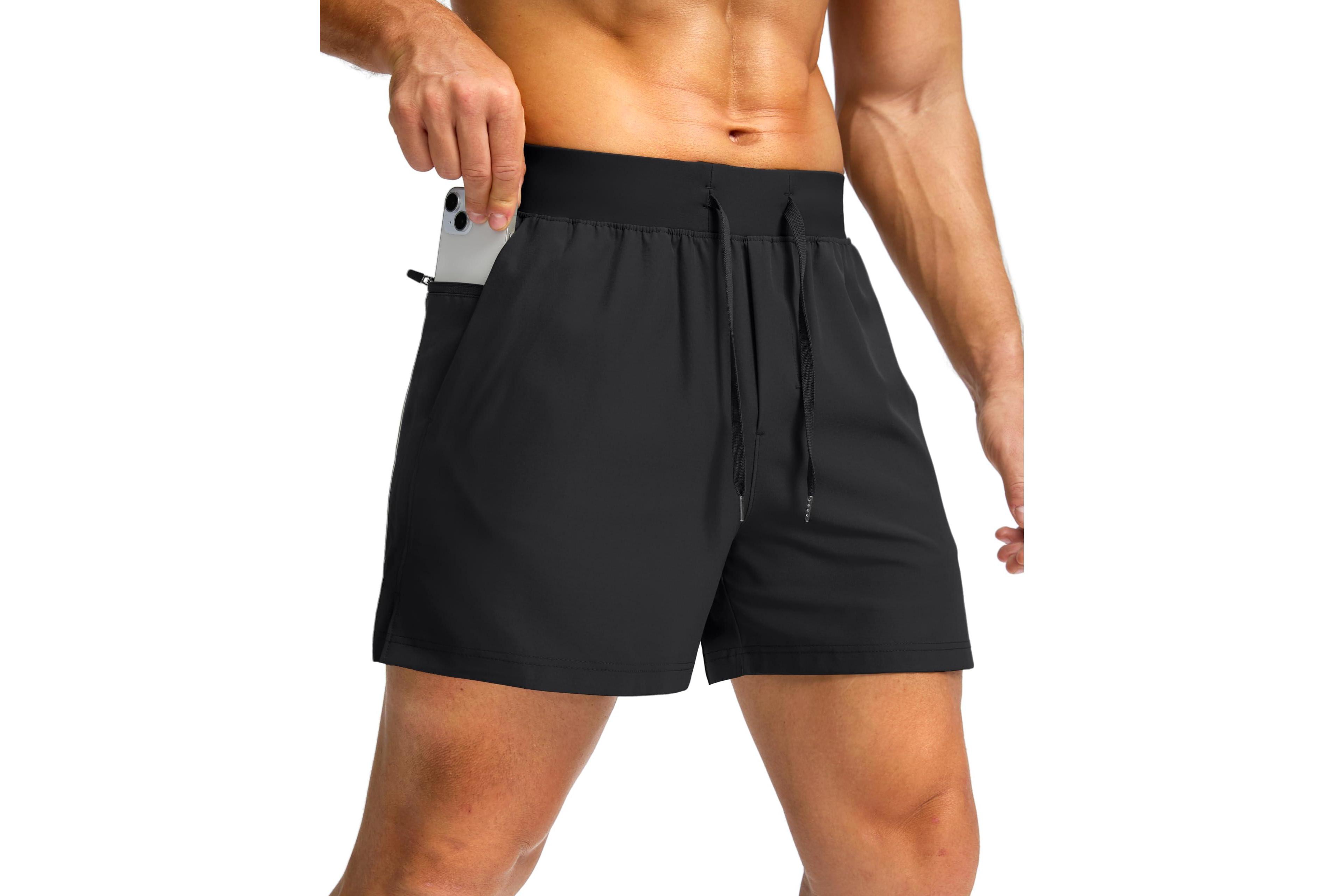Furlihong Men's Athletic Zipper-Pocket Shorts, 7" Inseam