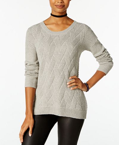 Hippie Rose Juniors' Cable-Knit Pullover Sweater