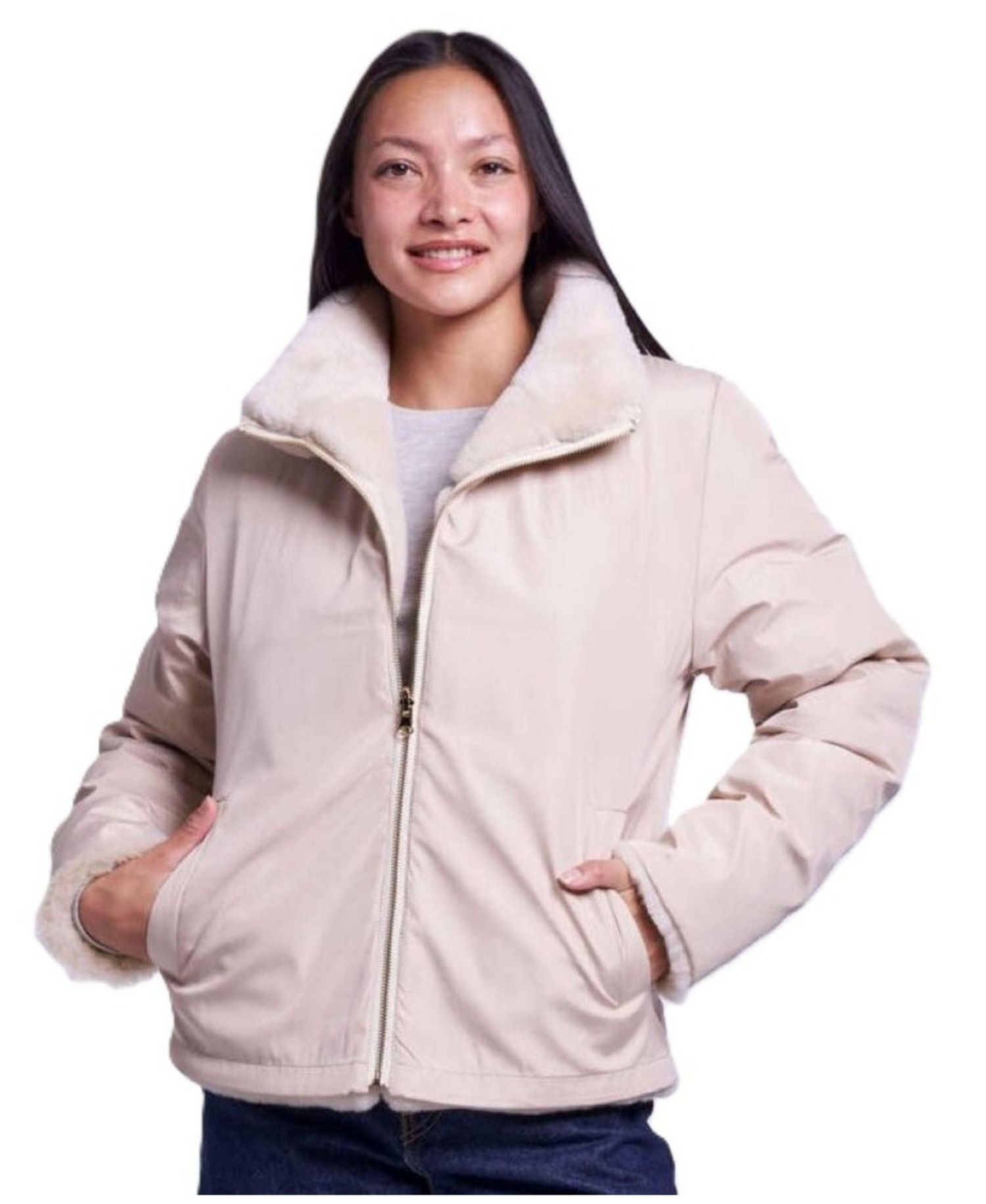 Women's Genuine Shearling Cropped Reversible Jacket