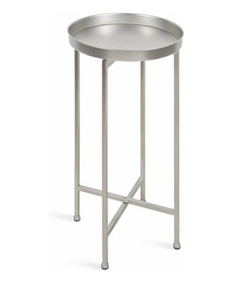 Celia Round Metal Foldable Tray Accent Table Circle End Table, Removable Magnetic Tray Top, Use as Indoor Plant Stand or Mahjong Table