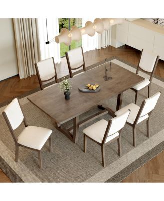  7-Piece Extendable Dining Table Set with 6 Upholstered Chairs
