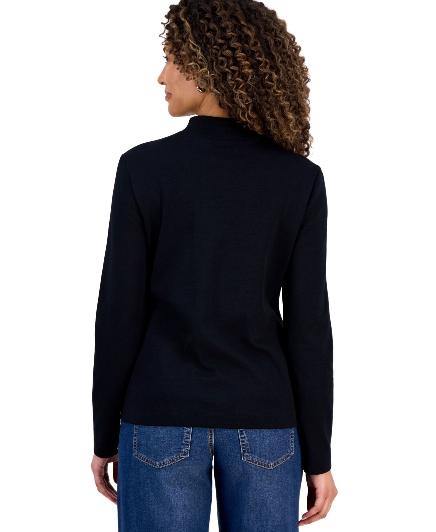 Petite Mock-Neck Cotton Long-Sleeve T-Shirt