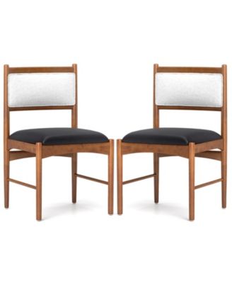 Wooden Dining Chair Set of 2 with Rubber Wood Frame and Faux Sherpa Backrest