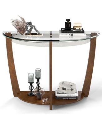 2 Tier Tempered Glass Console Table with Clear Glass Top and Open Shelf
