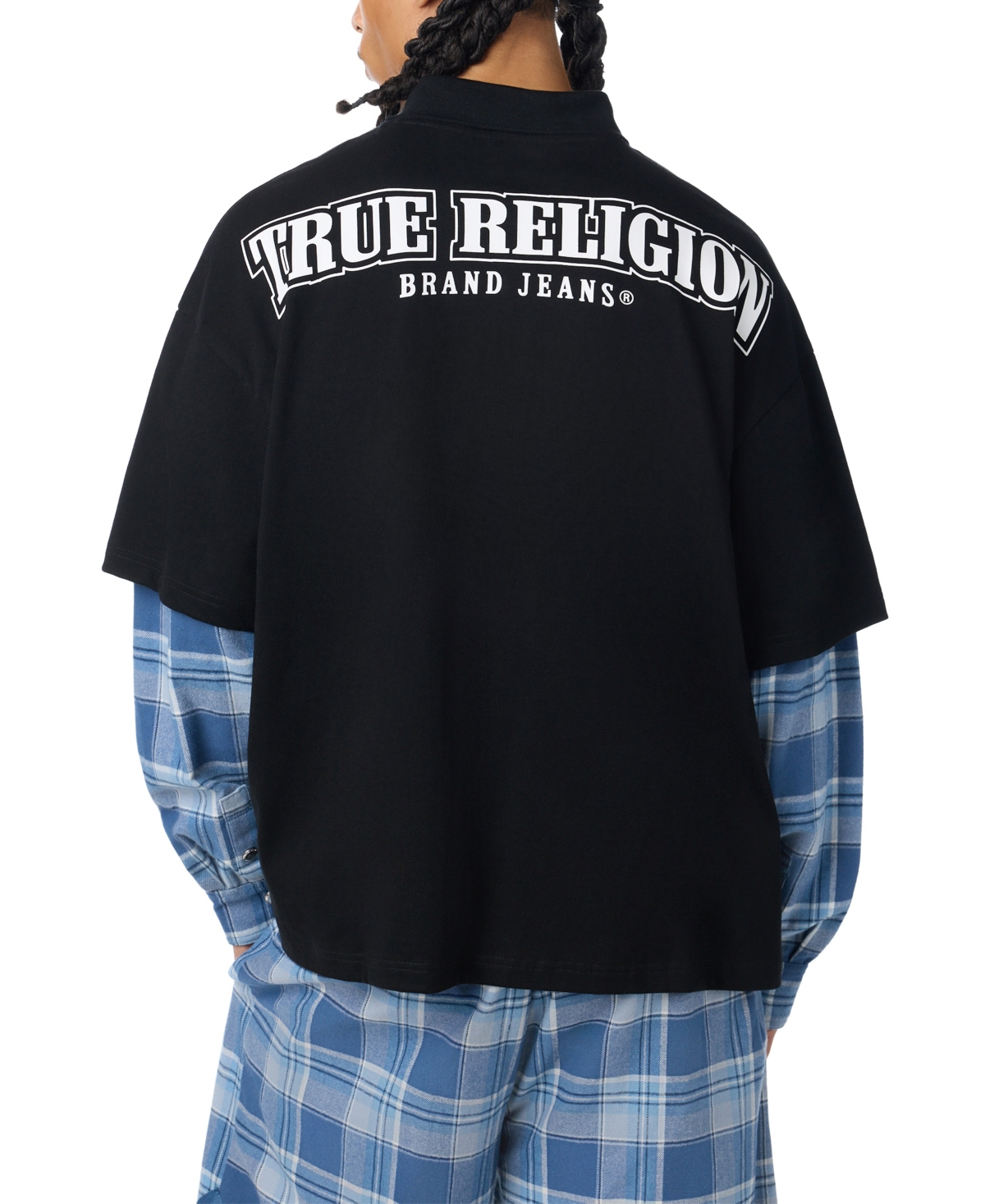 True Religion Men's Two-for-one Flannel-sleeve Polo Shirt In Black Beauty