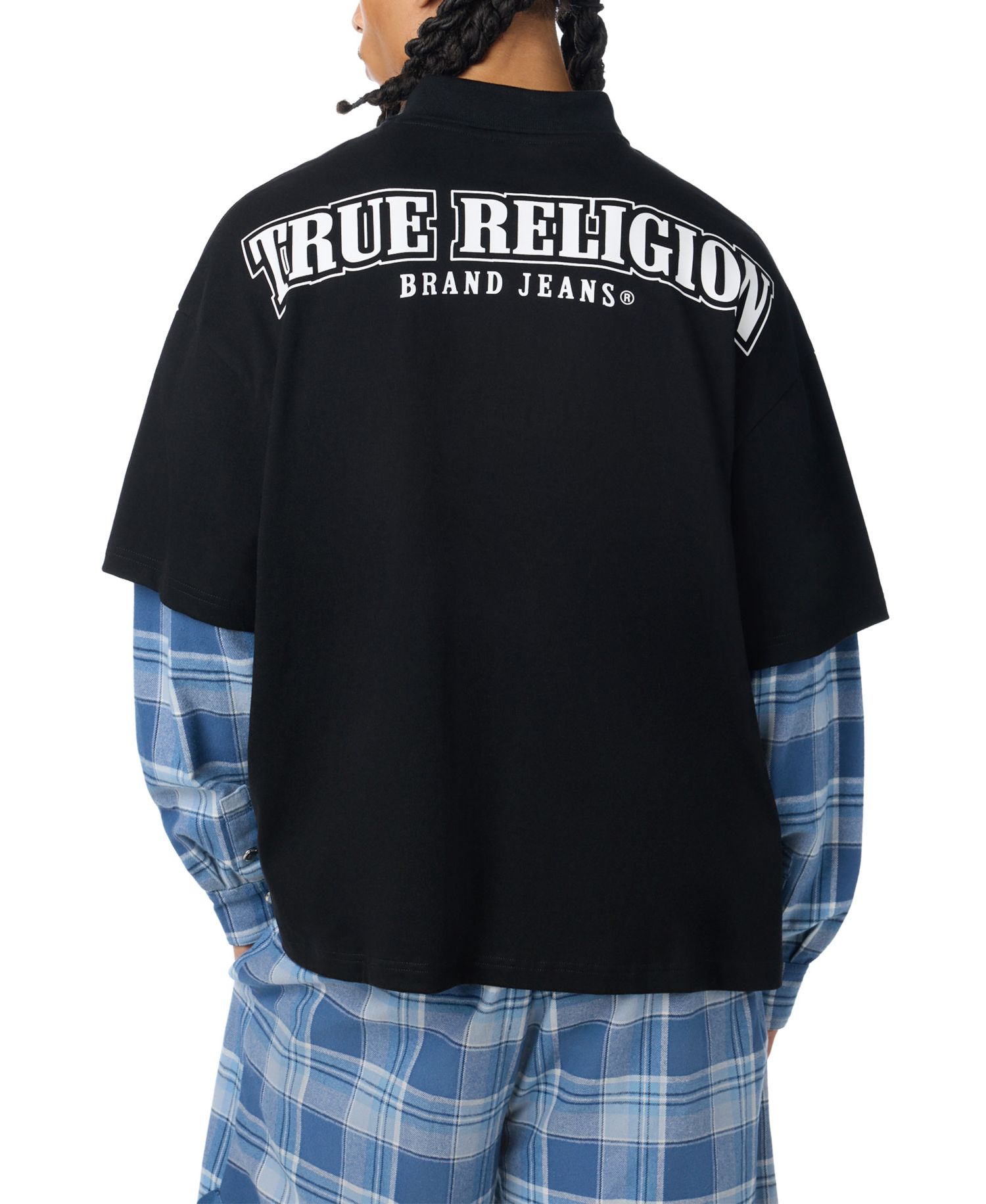 Men's Two-For-One Flannel-Sleeve Polo Shirt