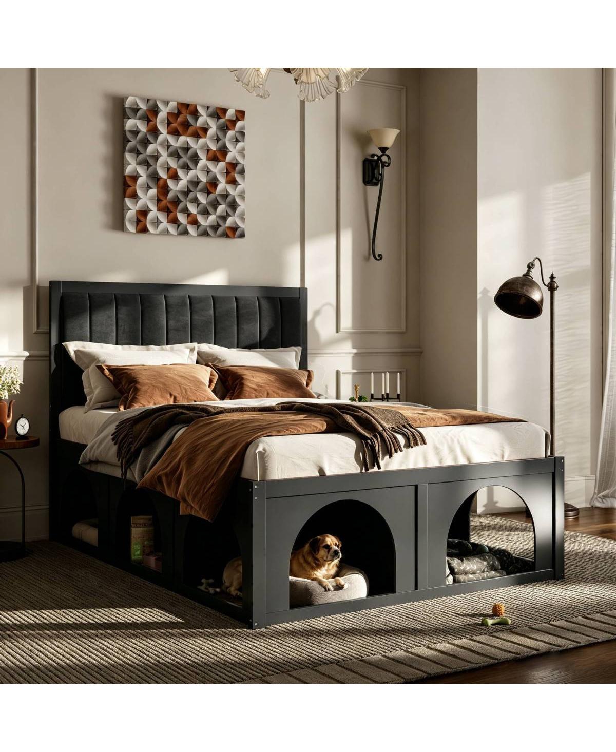 Streamdale Furniture Queen Size Heavy-Duty Pet-Friendly Platform Bed with Under-Bed Nook - Black