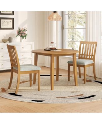  3-Piece Round Wood Dining Table Set with 2 Upholstered Chairs