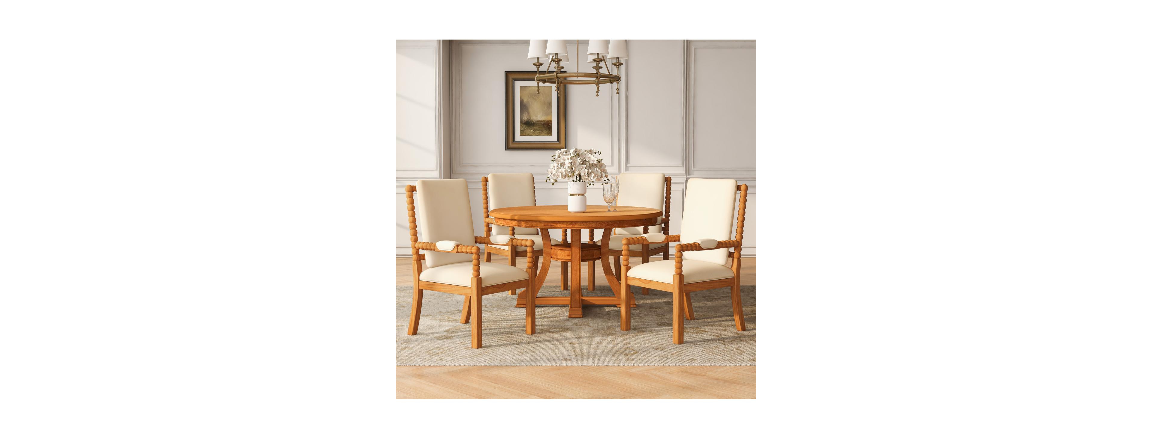 Streamdale Furniture 5-Piece Retro Extendable Dining Table Set with 4 Chairs