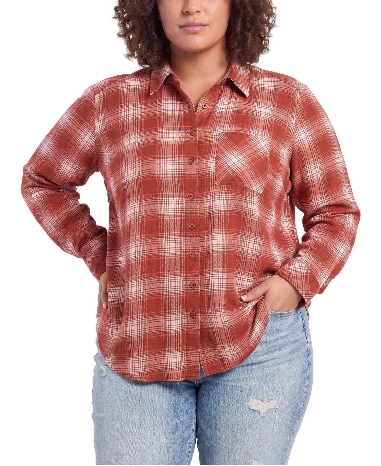 Plus Size Lizzie Slim-Fit Plaid Button-Up Shirt