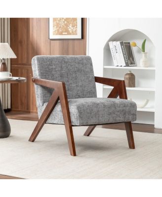 Mid Century Modern Linen Accent Chair with Wood Frame