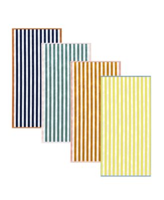 Cotton Stripe Border 4 Pack Beach Towel, 30" x 60"