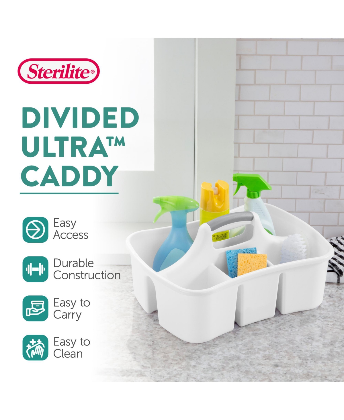 Sterilite Divided Storage Ultra Caddy with 4 Compartments and Handles ( Pack