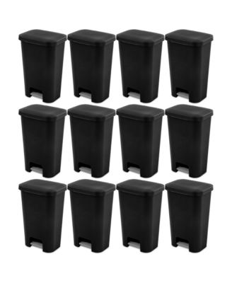 11.9 Gal Rectangle Step On Trash Kitchen Wastebasket, Black (12 Pack)