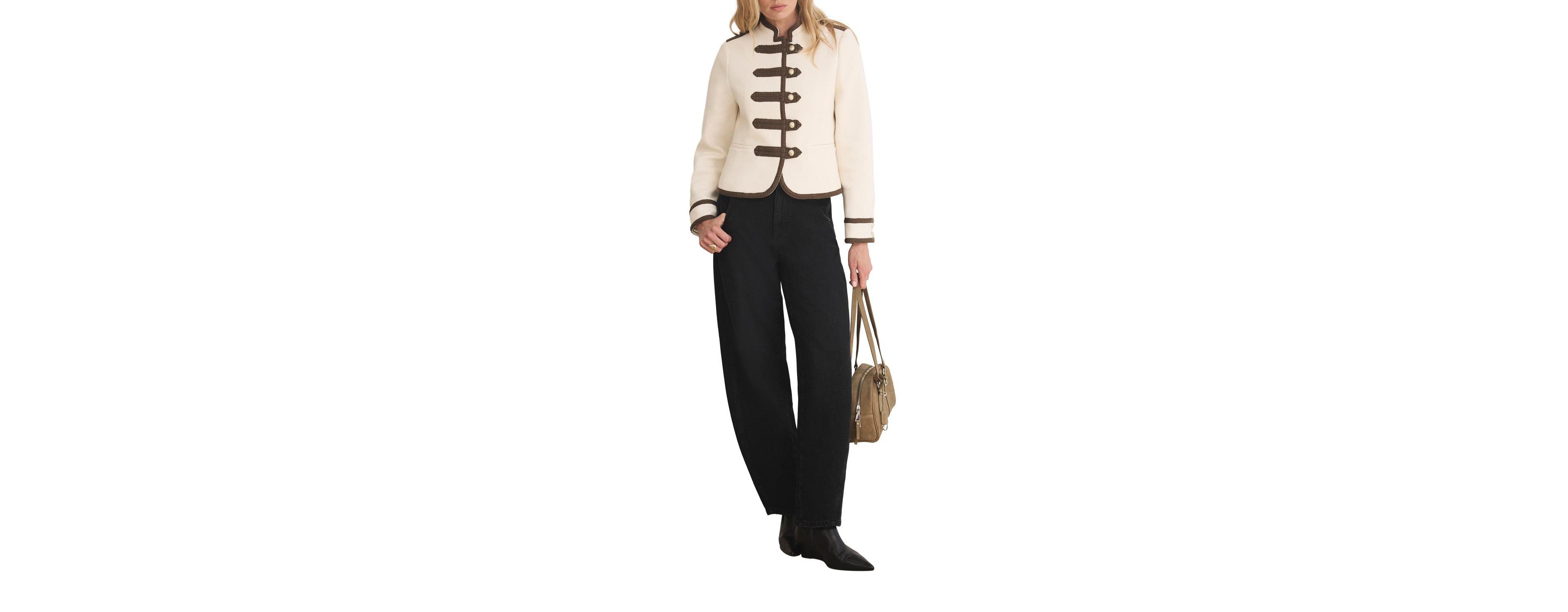 Mint Velvet Women's Neutral Trophy High-Neck Military Wool-Blend Jacket