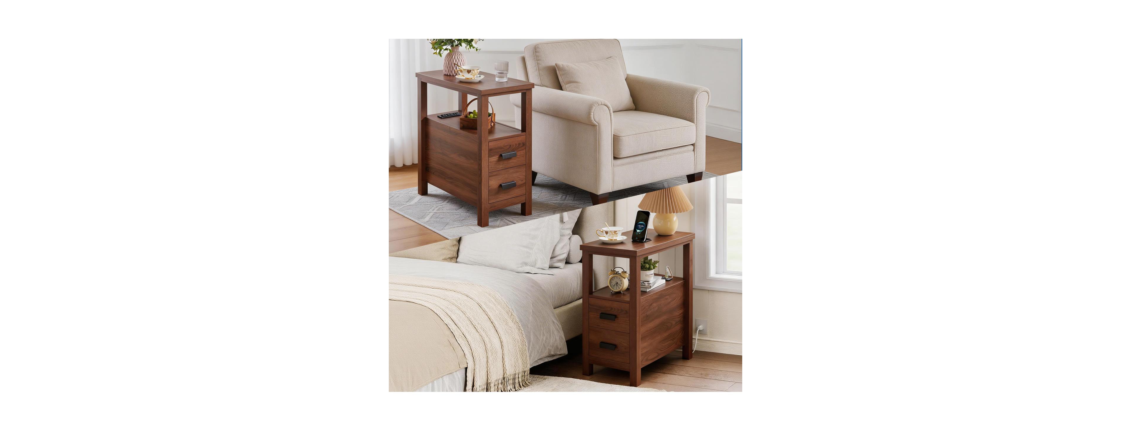 Streamdale Furniture End Table with Charging Station and 2 Drawers