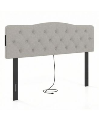 63-Inch Tufted Upholstered Headboard with Charging Ports