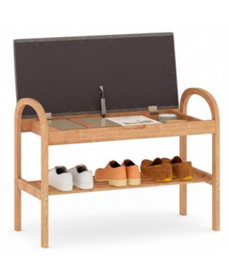 2-Tier Bamboo Shoe Bench for Small Entryway Storage