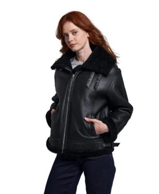 Women's Shearling Moto Oversized Collar Jacket