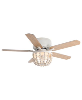 48 Coastal Bohemian Wooden Bead Flush Mount Ceiling Fan with Light and Remote