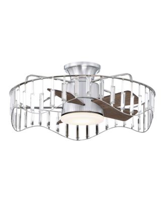 27 Modern Flush Mount Ceiling Fan Caged Crystal Fandelier Low Profile Ceiling Fan in Brushed Nicke