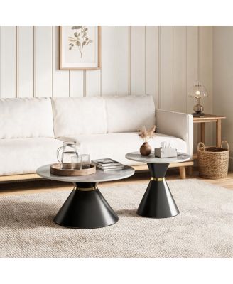 Round Sintered Stone Nesting Coffee Table Set of 2 with Base