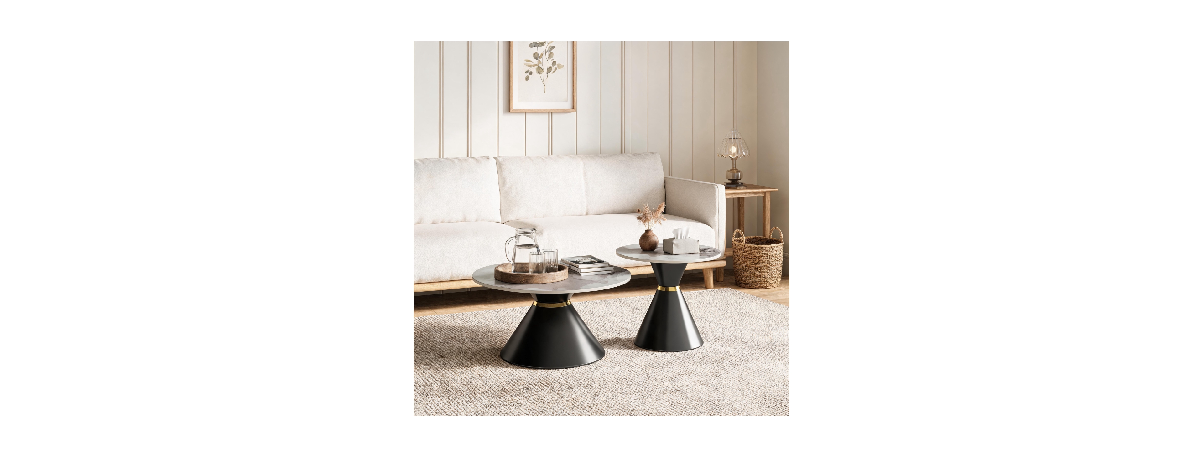 Streamdale Furniture Round Sintered Stone Nesting Coffee Table Set of 2 with Base