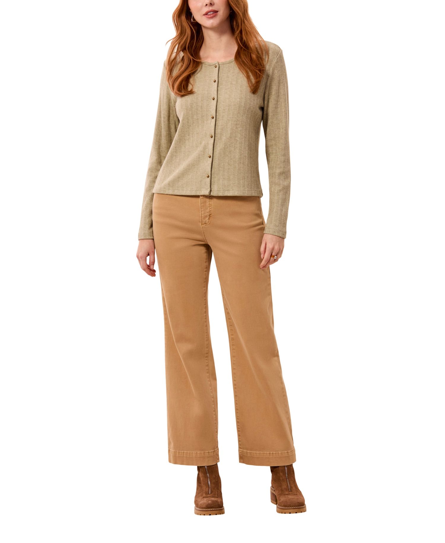 Women's Vertical Cable Knit Crewneck Cardigan