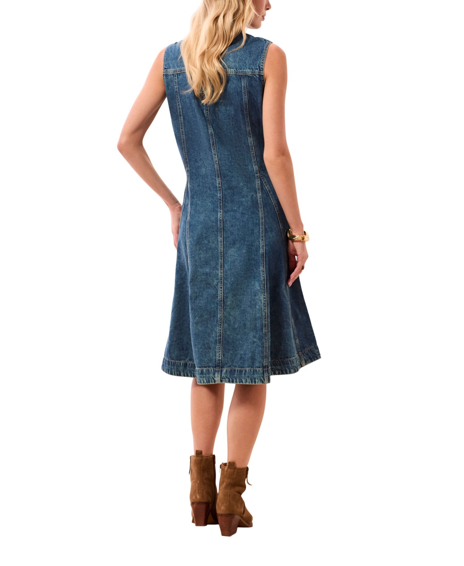 Women's Flowy Denim Fit-and-Flare Midi Dress